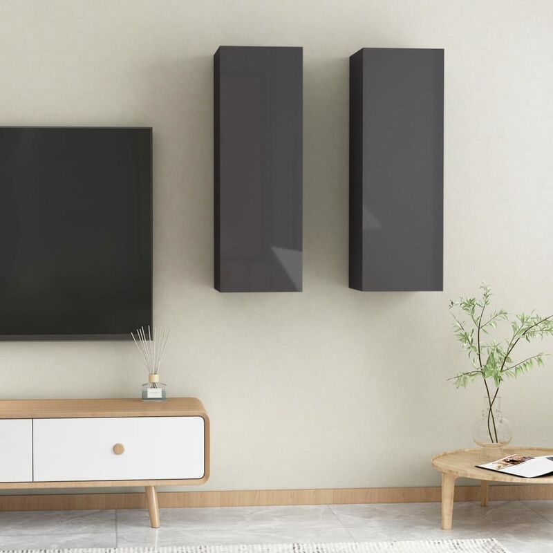 

Muebles para TV 2 uds aglomerado gris brillante 30,5x30x90 cm - Gris - Youthup