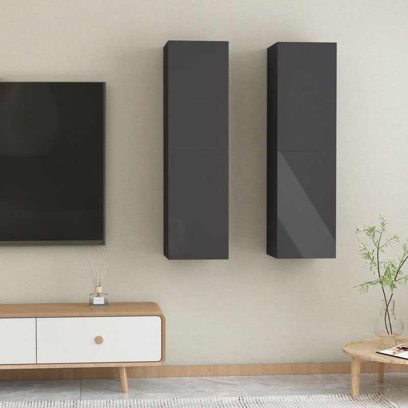 

Muebles para TV 2 uds aglomerado gris brillo 30,5x30x110 cm - Gris - Youthup