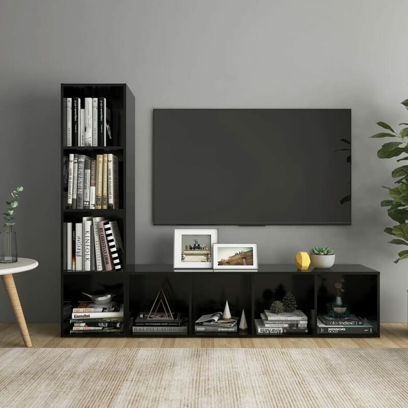 

Muebles para TV 2 uds aglomerado negro 142,5x35x36,5 cm - Negro - Youthup