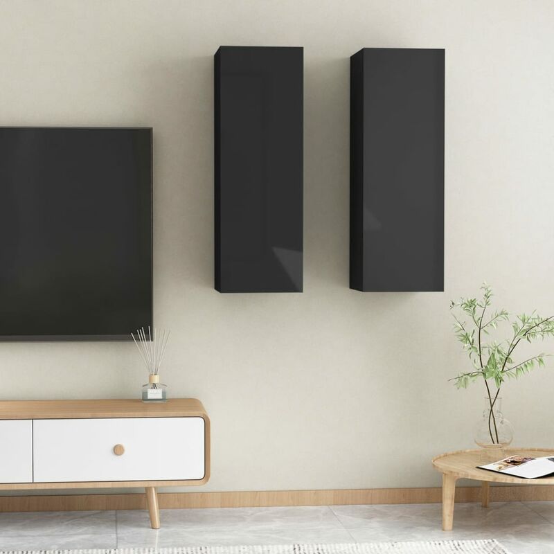 

Muebles para TV 2 uds aglomerado negro brillante 30,5x30x90 cm - Negro - Youthup