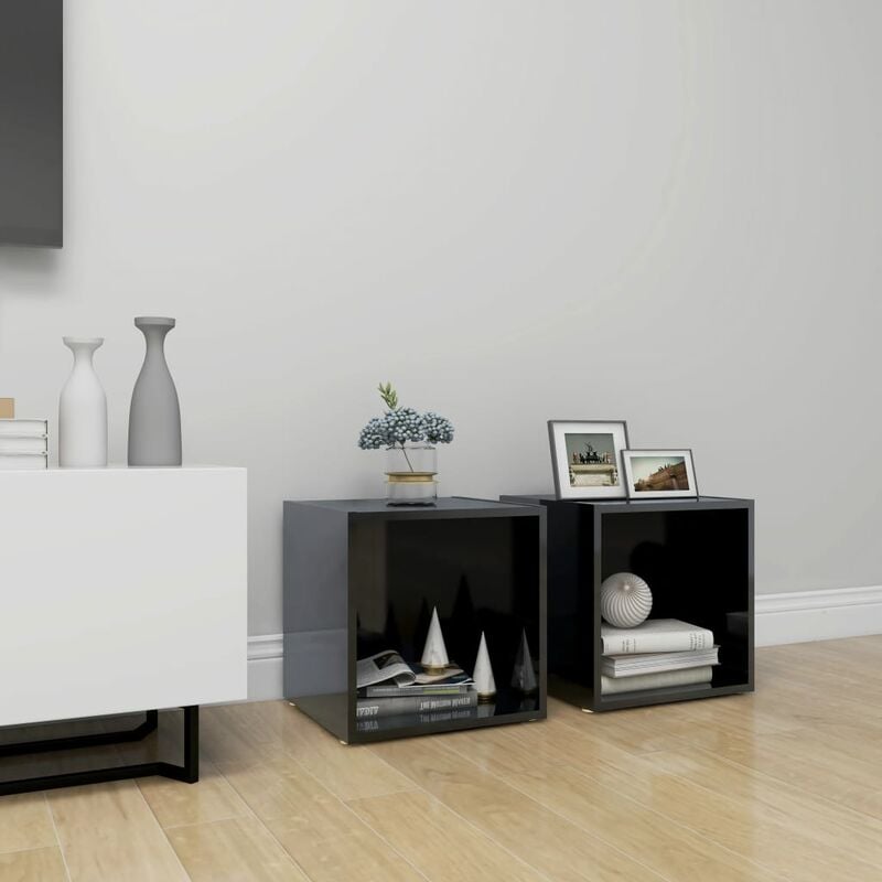 

Muebles para TV 2 uds aglomerado negro brillante 37x35x37 cm - Negro - Youthup