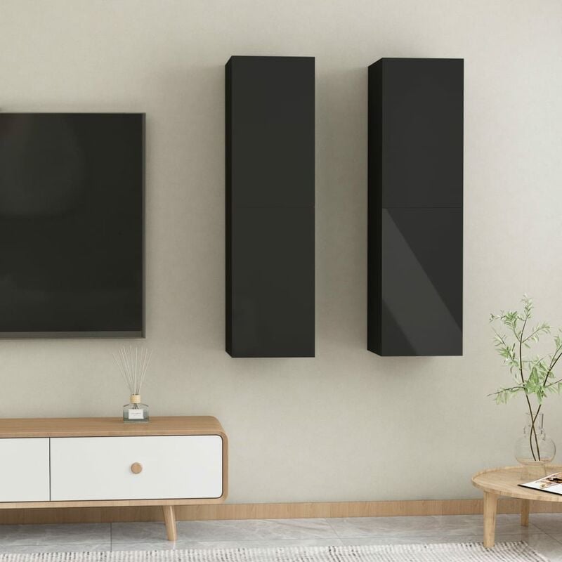 

Muebles para TV 2 uds aglomerado negro brillo 30,5x30x110 cm - Negro - Youthup