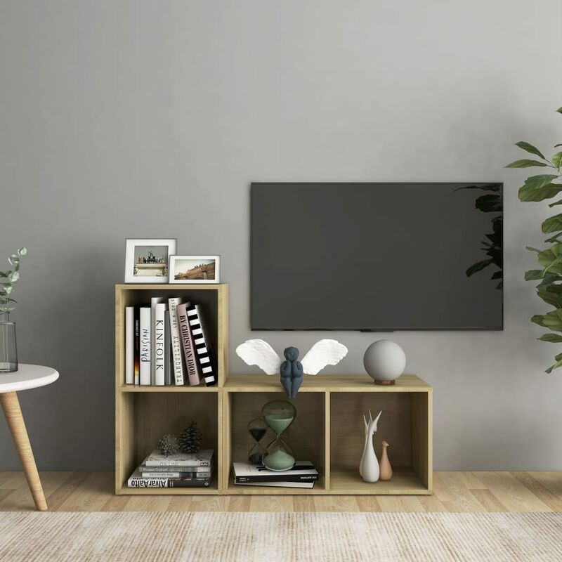 

Muebles para TV 2 uds aglomerado roble Sonoma 107x35x37cm - Marrón - Youthup