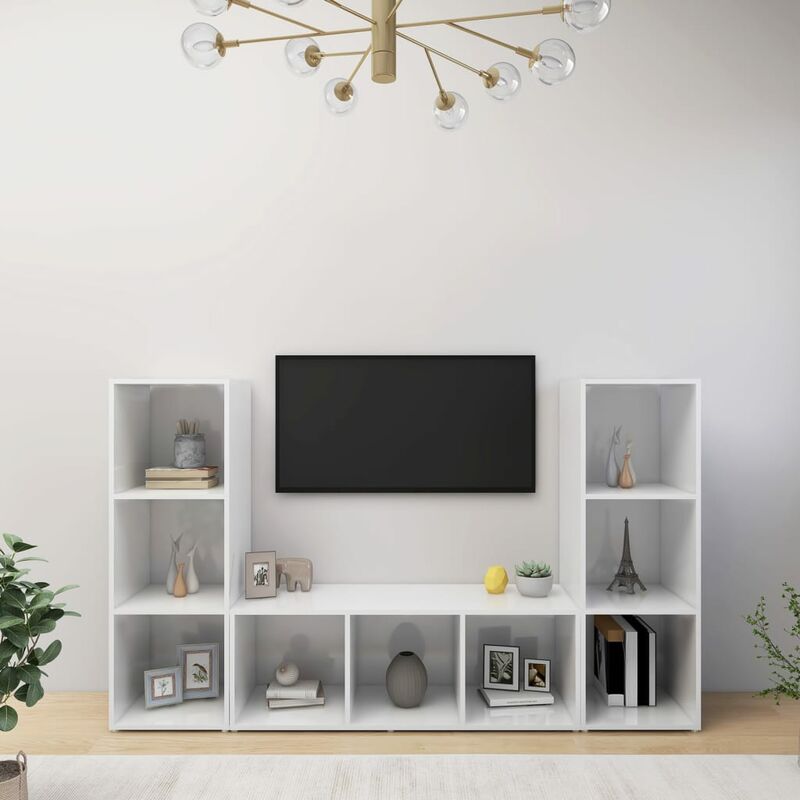 

Muebles para TV 3 uds aglomerado blanco brillante 107x35x37 cm - Blanco - Youthup