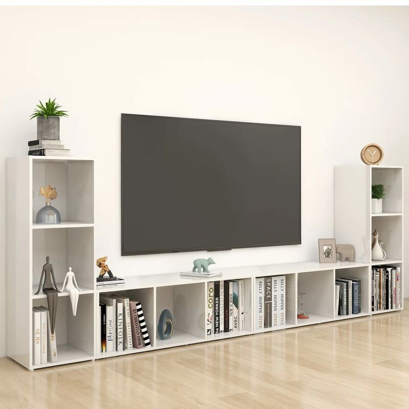

Muebles para TV 4 uds aglomerado blanco brillante 107x35x37 cm - Blanco - Youthup