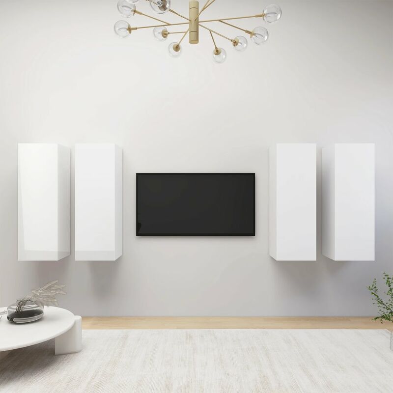 

Muebles para TV 4 uds aglomerado blanco brillante 30,5x30x90 cm - Blanco - Youthup
