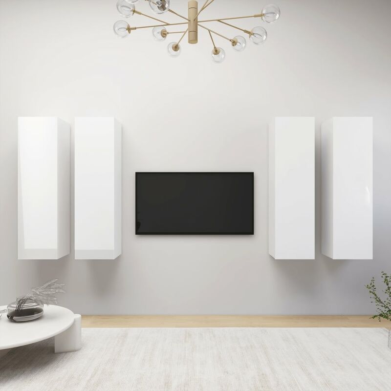 

Muebles para TV 4 uds aglomerado blanco brillo 30,5x30x110 cm - Blanco - Youthup