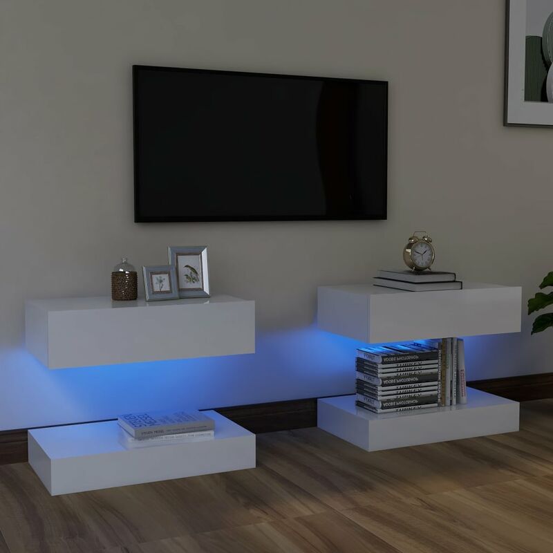 

Muebles para TV con luces LED 2 uds blanco brillante 60x35 cm - Blanco - Youthup