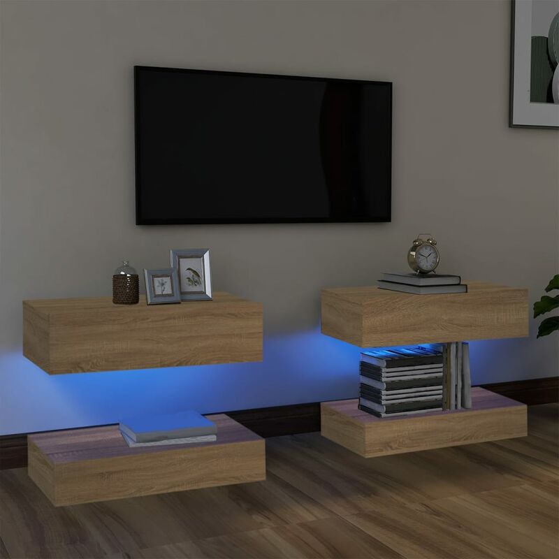 

Muebles para TV con luces LED 2 uds color roble Sonoma 60x35cm - Marrón - Youthup