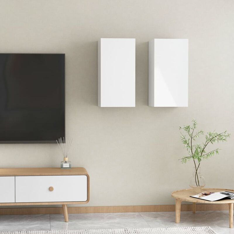 

Muebles TV 2 uds aglomerado blanco brillante 30,5x30x60 cm - Blanco - Youthup