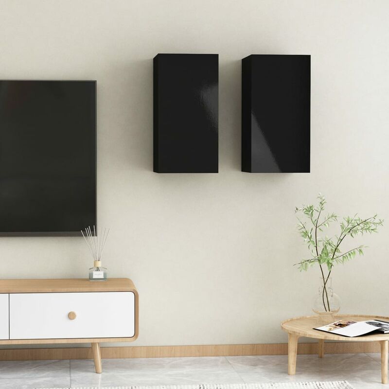 

Muebles TV 2 uds aglomerado negro brillante 30,5x30x60 cm - Negro - Youthup