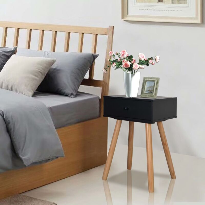 Nachttisch 2 Stk. Kiefernholz Massiv 40 x 30 x 61 cm Schwarz - Schwarz - Youthup