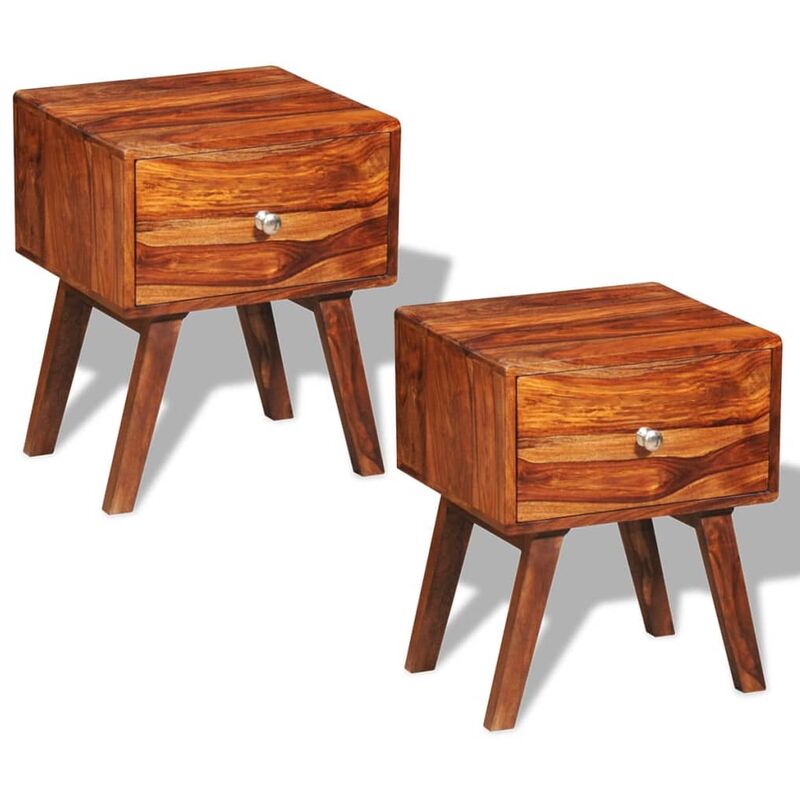 Nachttisch 2 Stk. mit 1 Schublade 55 cm Massivholz - Braun - Youthup