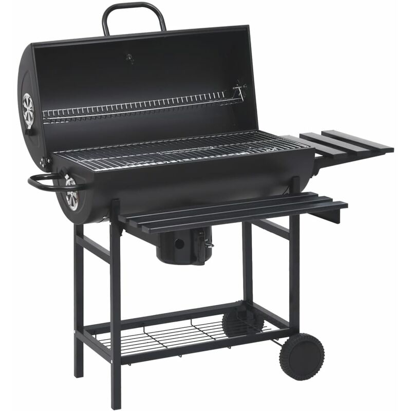 

Parrilla de barril ruedas y estantes acero negro 115x85x95 cm - Negro - Youthup