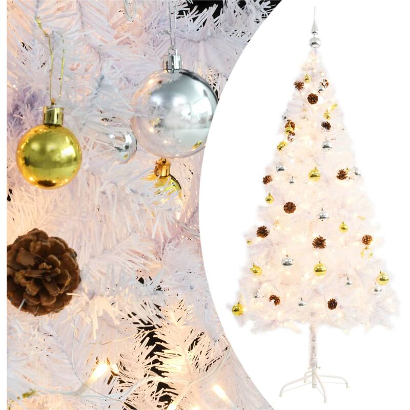 

Árbol de Navidad artificial con bolas y luces LED 180 cm blanco - Blanco - Youthup