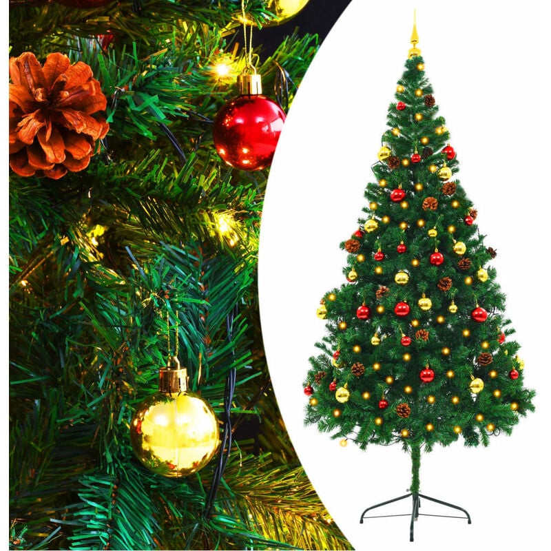 

Árbol de Navidad artificial con bolas y luces LED 210 cm verde - Verde - Youthup