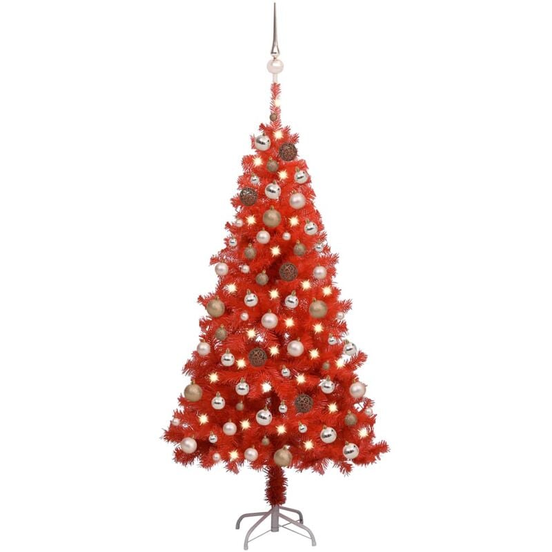 

Árbol de Navidad artificial con LED y bolas PVC rojo 150 cm - Youthup