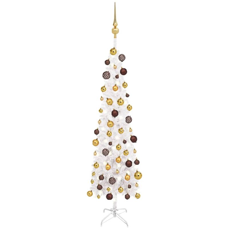 

YOUTHUP Árbol de Navidad artificial estrecho LED y bolas blanco 120 cm