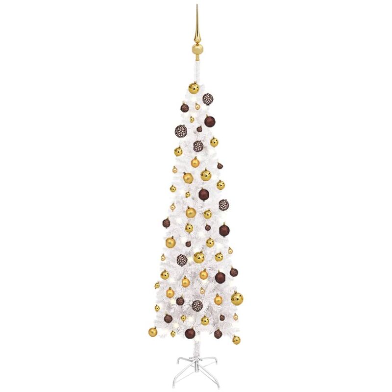 

Árbol de Navidad artificial estrecho LED y bolas blanco 150 cm - Youthup