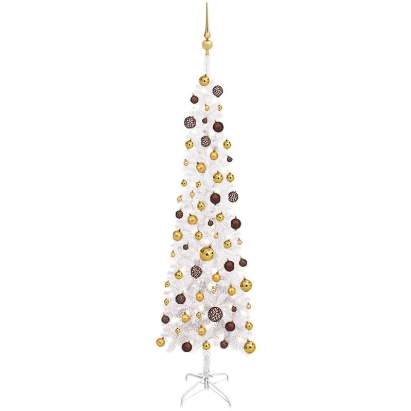 

Árbol de Navidad artificial estrecho LED y bolas blanco 180 cm - Youthup