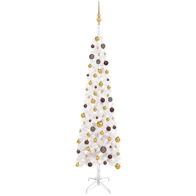 

Árbol de Navidad artificial estrecho LED y bolas blanco 210 cm - Youthup