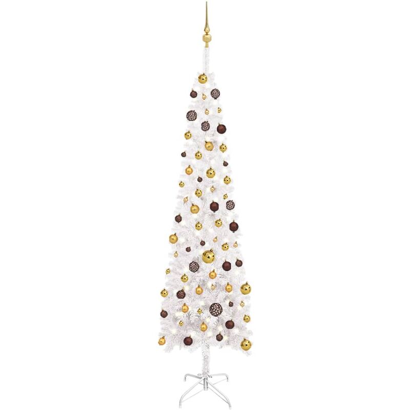 

Árbol de Navidad artificial estrecho LED y bolas blanco 240 cm - Youthup