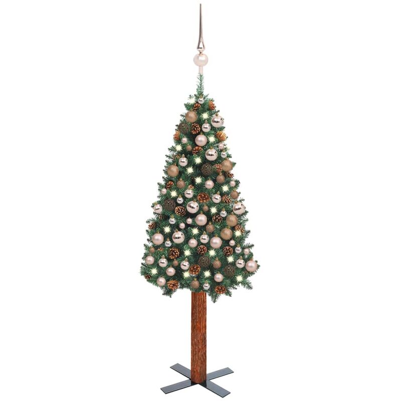 

Árbol de Navidad artificial estrecho LED y bolas PVC verde 180 cm - Youthup