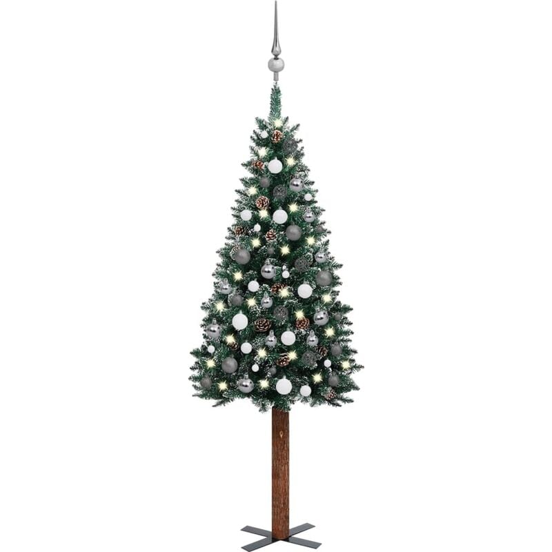

Árbol de Navidad artificial estrecho LED y bolas verde 150 cm - Youthup