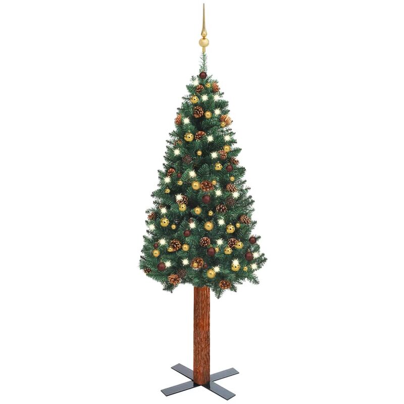 

YOUTHUP Árbol de Navidad artificial estrecho LED y bolas verde 180 cm