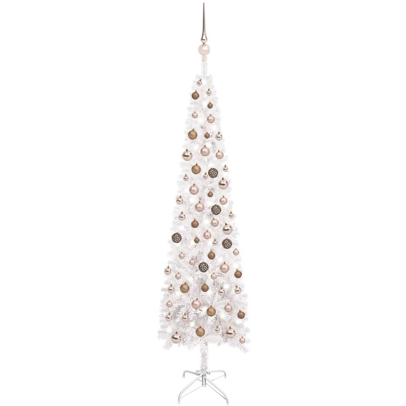 

Árbol de Navidad estrecho con LED y bolas blanco 180 cm - Youthup