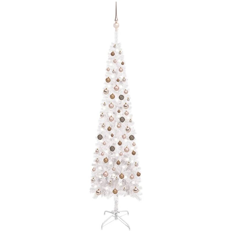 

Árbol de Navidad estrecho con LED y bolas blanco 240 cm - Youthup