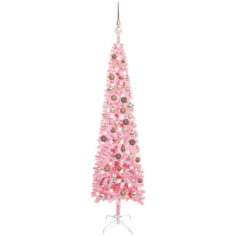 

Árbol de Navidad estrecho con LED y bolas rosa 150 cm - Youthup