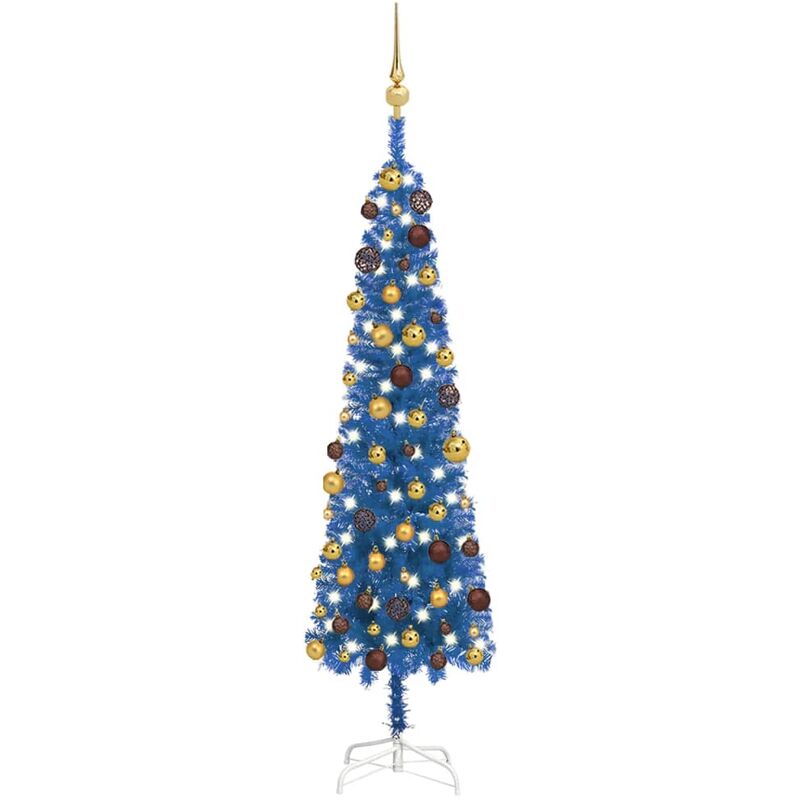 

Árbol de Navidad estrecho con LEDs y bolas azul 150 cm - Youthup