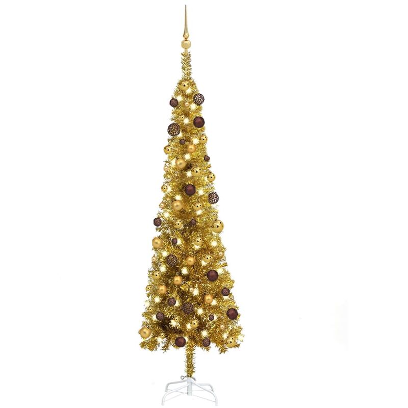 

Árbol de Navidad estrecho con LEDs y bolas dorado 180 cm - Youthup