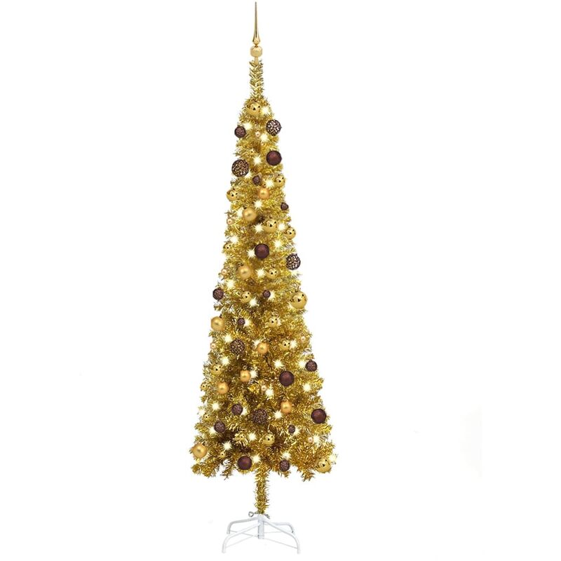 

Árbol de Navidad estrecho con LEDs y bolas dorado 240 cm - Youthup