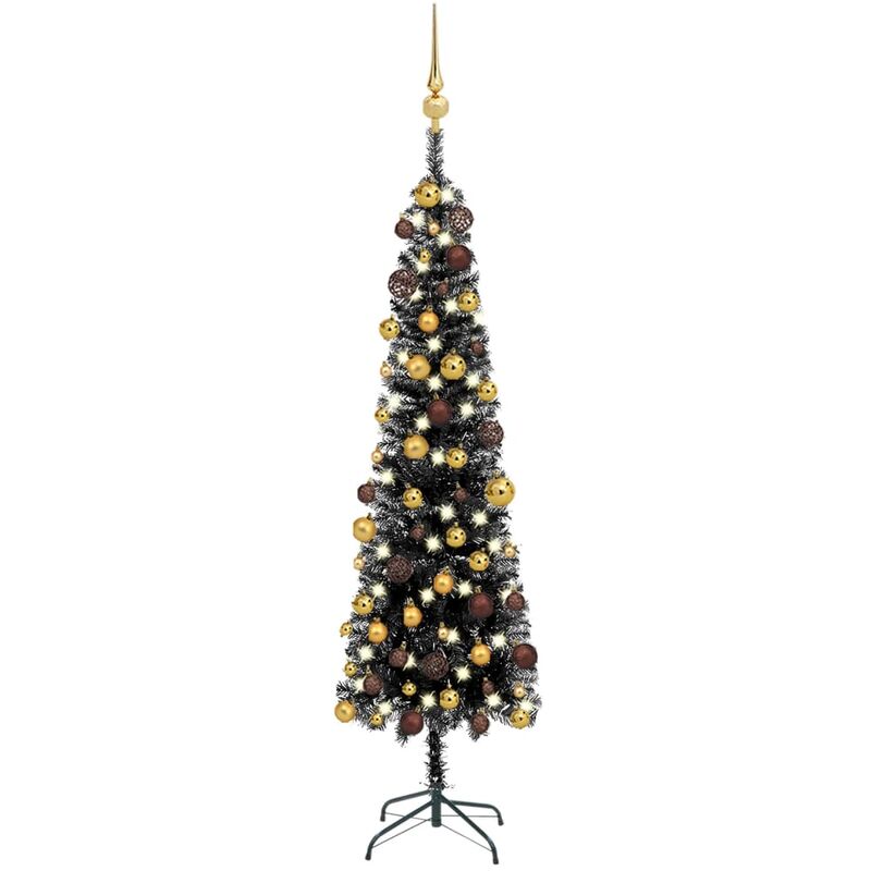 

Árbol de Navidad estrecho con LEDs y bolas negro 120 cm - Youthup