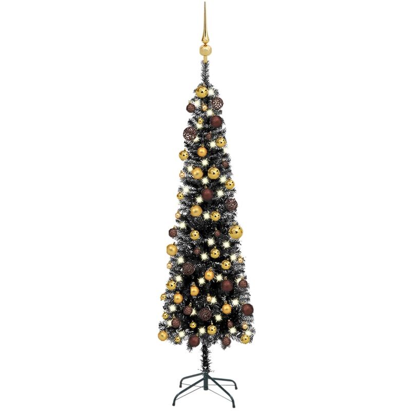 

YOUTHUP Árbol de Navidad estrecho con LEDs y bolas negro 150 cm