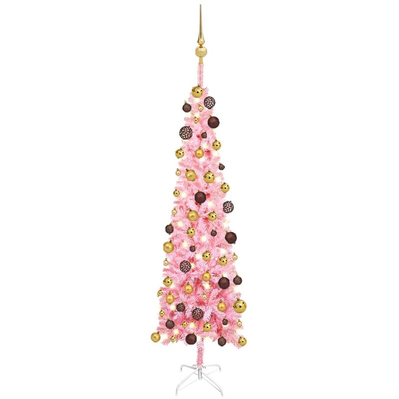 

Árbol de Navidad estrecho con LEDs y bolas rosa 120 cm - Youthup