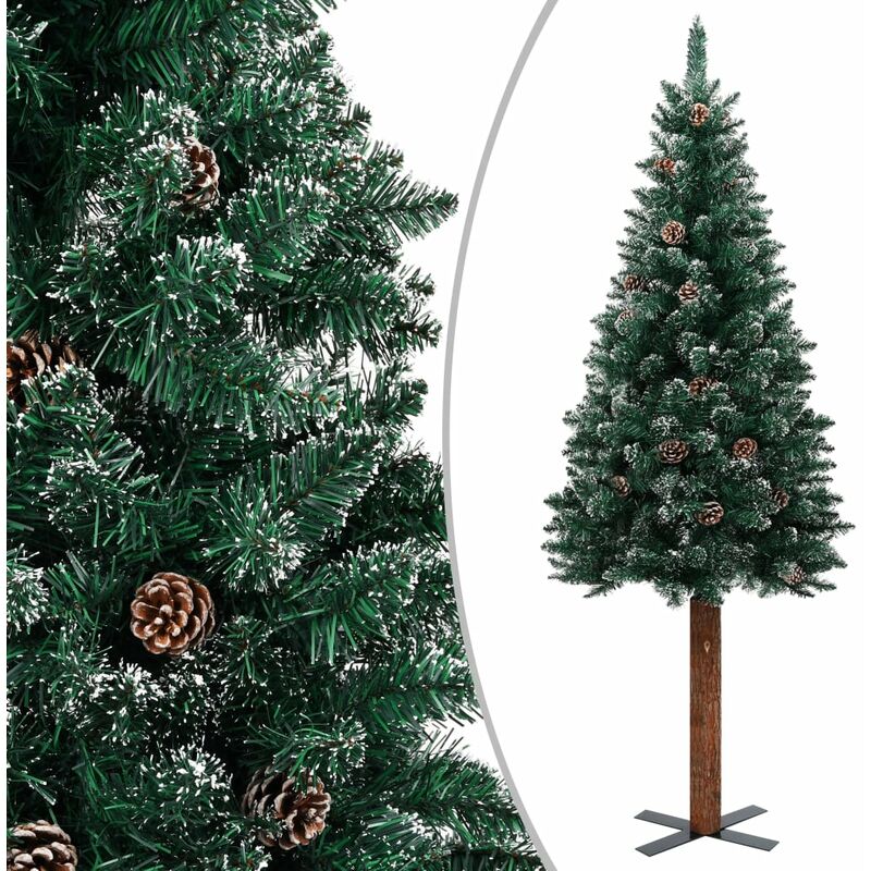 

Árbol de Navidad estrecho con madera real y nieve 150 cm verde - Verde - Youthup