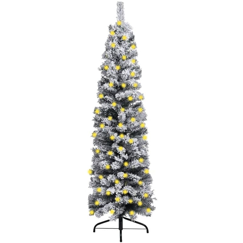 

Árbol de Navidad estrecho LED y nieve flocado PVC verde 150 cm - Youthup