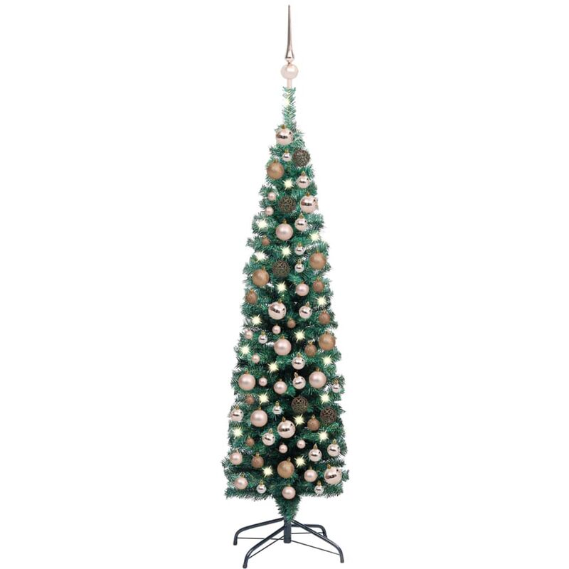 

YOUTHUP Árbol Navidad artificial estrecho con LED y bolas verde 120 cm