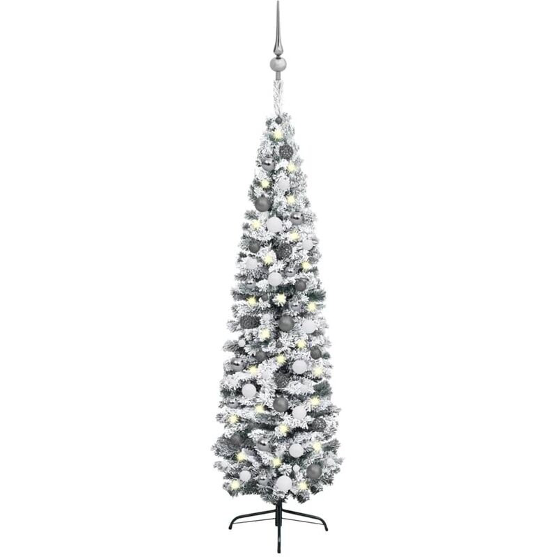 

Árbol Navidad artificial estrecho con LED y bolas verde 180 cm - Youthup