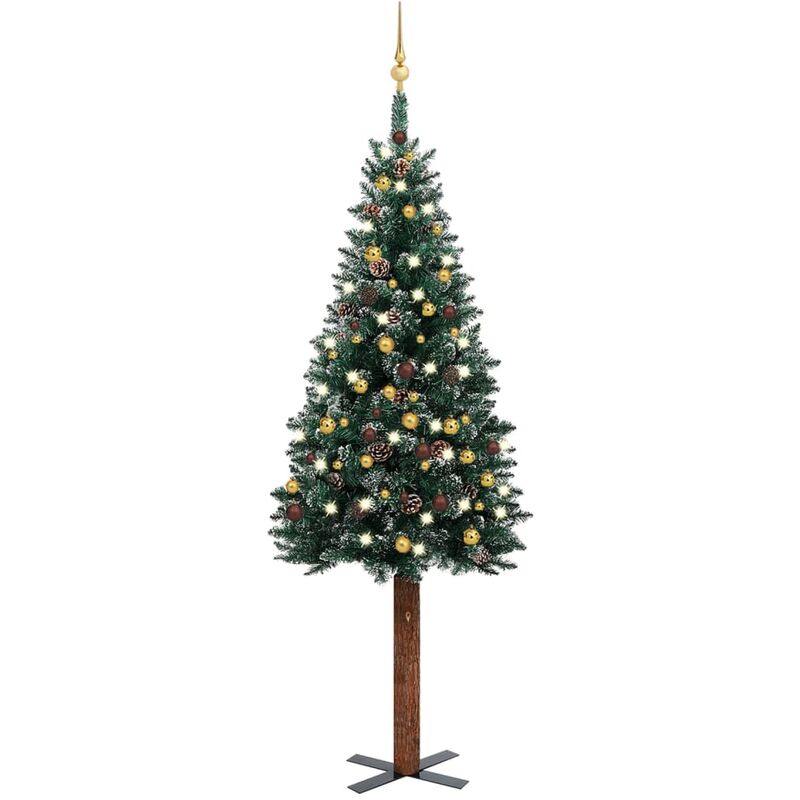 

YOUTHUP Árbol Navidad artificial estrecho con LED y bolas verde 210 cm