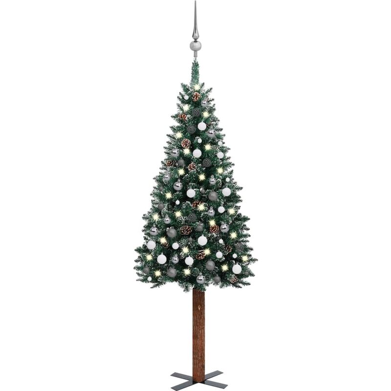 

Árbol Navidad artificial estrecho con LED y bolas verde 210 cm - Youthup