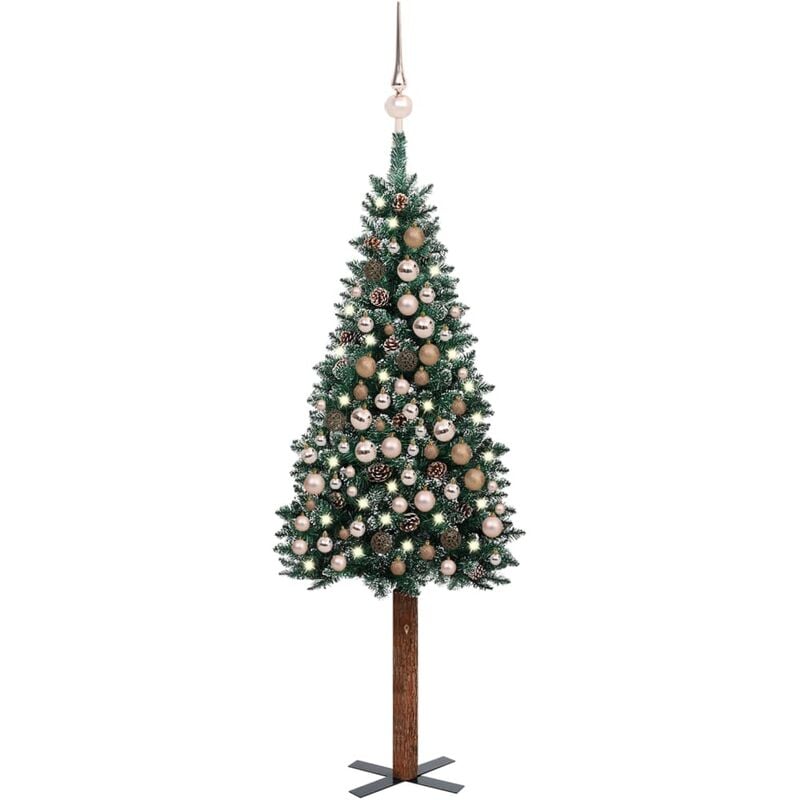 

Árbol Navidad artificial estrecho con LED y bolas verde 210 cm - Youthup