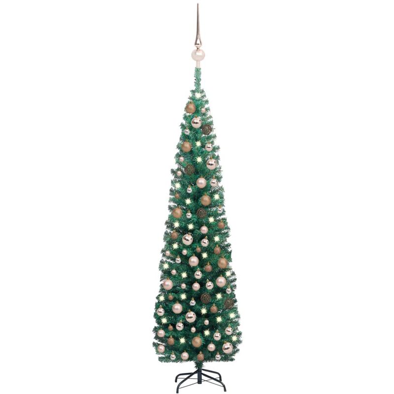 

Árbol Navidad artificial estrecho con LED y bolas verde 240 cm - Youthup