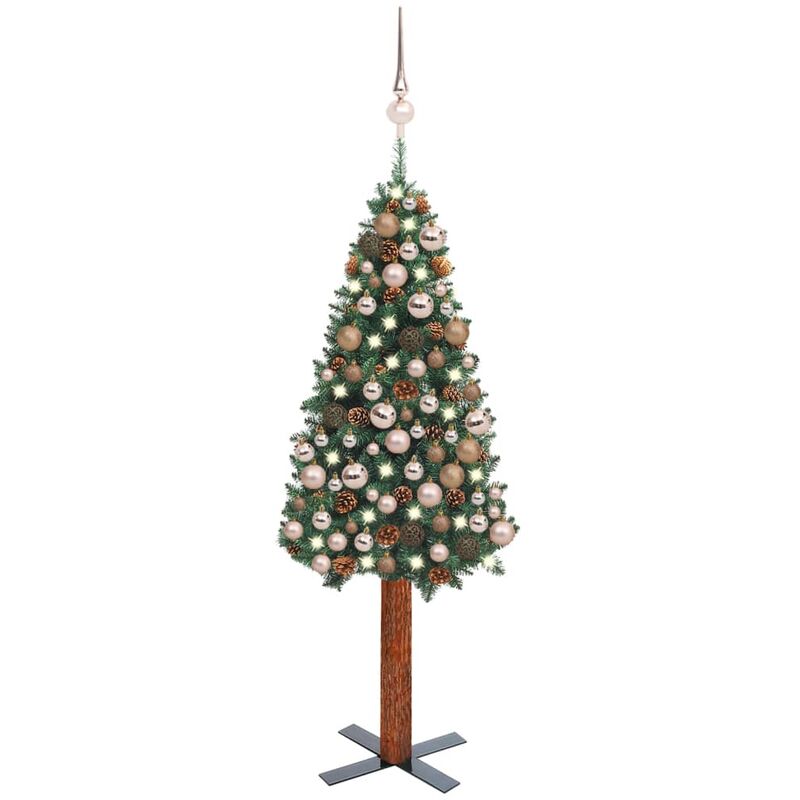 

Árbol Navidad artificial estrecho LED y bolas PVC verde 150 cm - Youthup