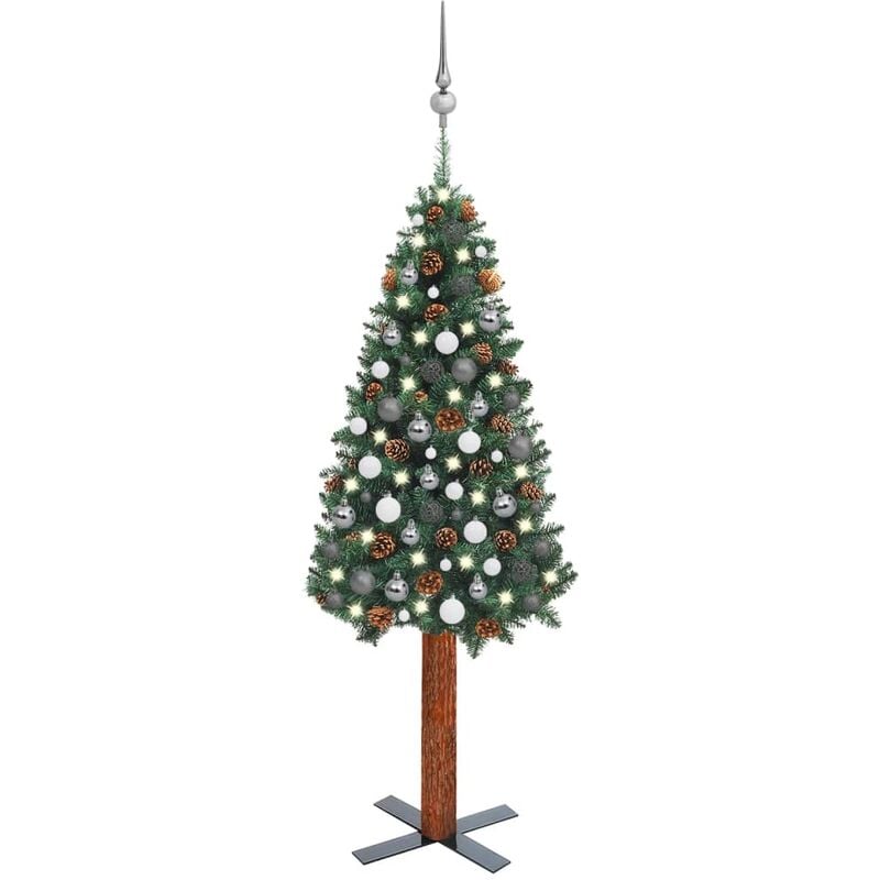 

Árbol Navidad artificial estrecho LED y bolas PVC verde 150 cm - Youthup