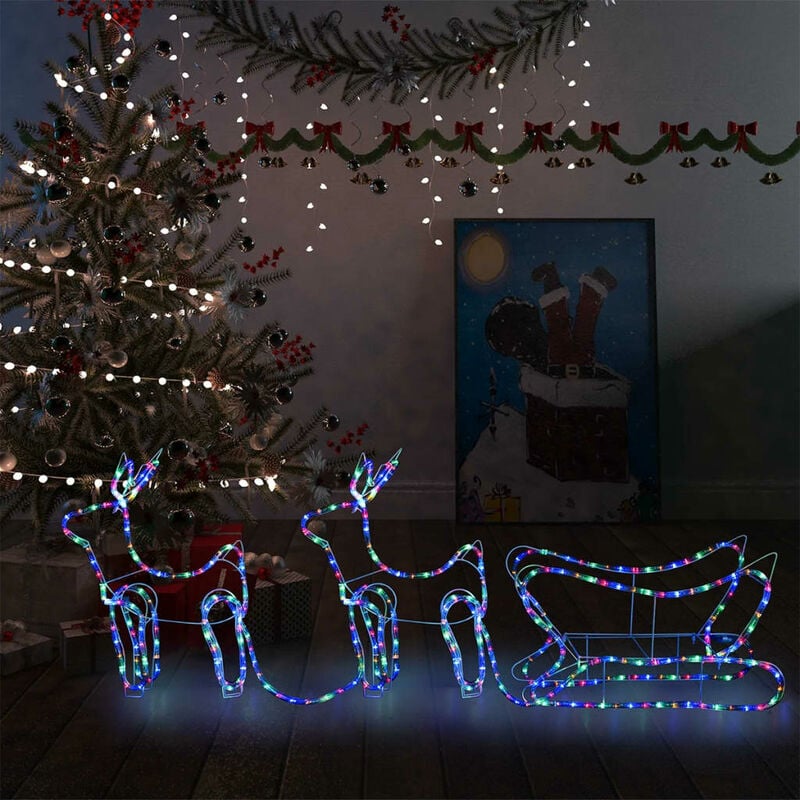 

YOUTHUP Renos y trineo de Navidad decoración jardín 576 LEDs - Multicolor