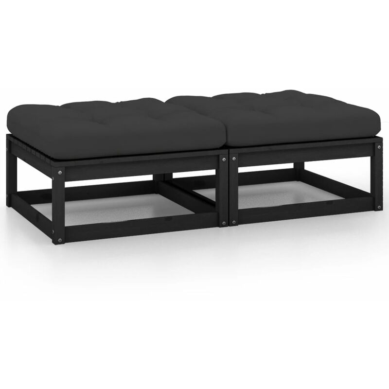 

Reposapiés de jardín con cojines 2 uds negro madera maciza pino - Negro - Youthup